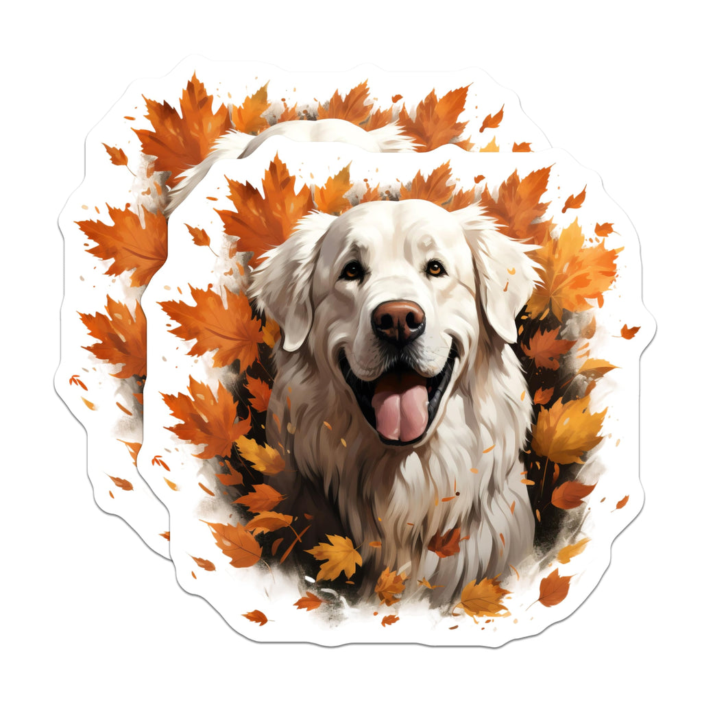 (2 Pack) Happy White Dog Magnets - Autumn Leaves Fall Decor - Smiling Pet Lover Fridge Accessory - 5 Inches On Longest Side - Thick Durable Magnet - Made in USA - MAG28961