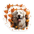 (2 Pack) Happy White Dog Magnets - Autumn Leaves Fall Decor - Smiling Pet Lover Fridge Accessory - 5 Inches On Longest Side - Thick Durable Magnet - Made in USA - MAG28961