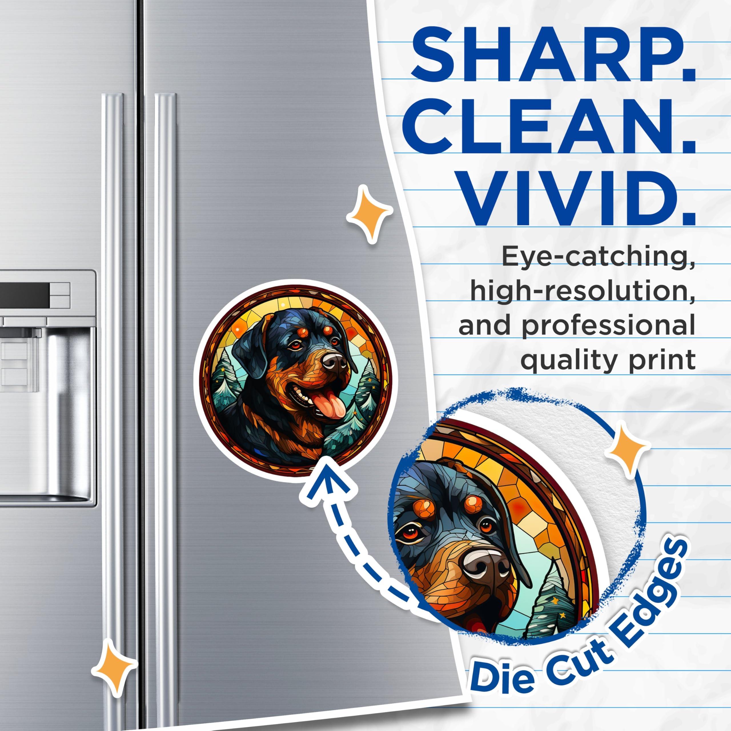 (2 Pack) Rottweiler Magnets - Stained Glass Dog Art - Winter Forest Canine Decor - Dog Breed Pet Lover Fridge Decoration - 5 Inches On Longest Side - Thick Durable Magnet - Made in USA - MAG23574