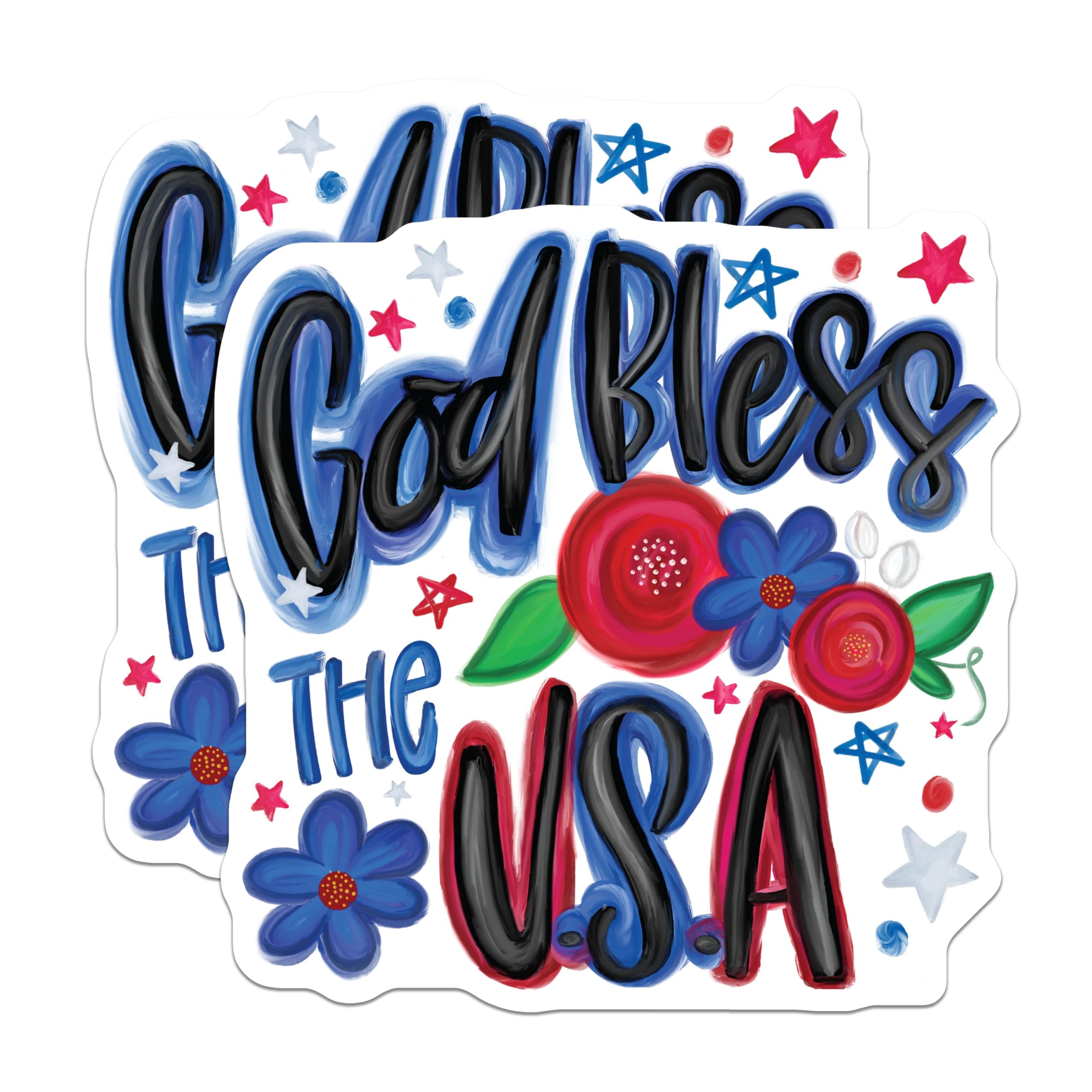 (2 Pack) God Bless The USA Message Magnets - Patriotic American Floral Decor - National Holiday Refrigerator Display - 5 Inches On Longest Side - Thick Durable Magnet - Made in USA - MAG23456