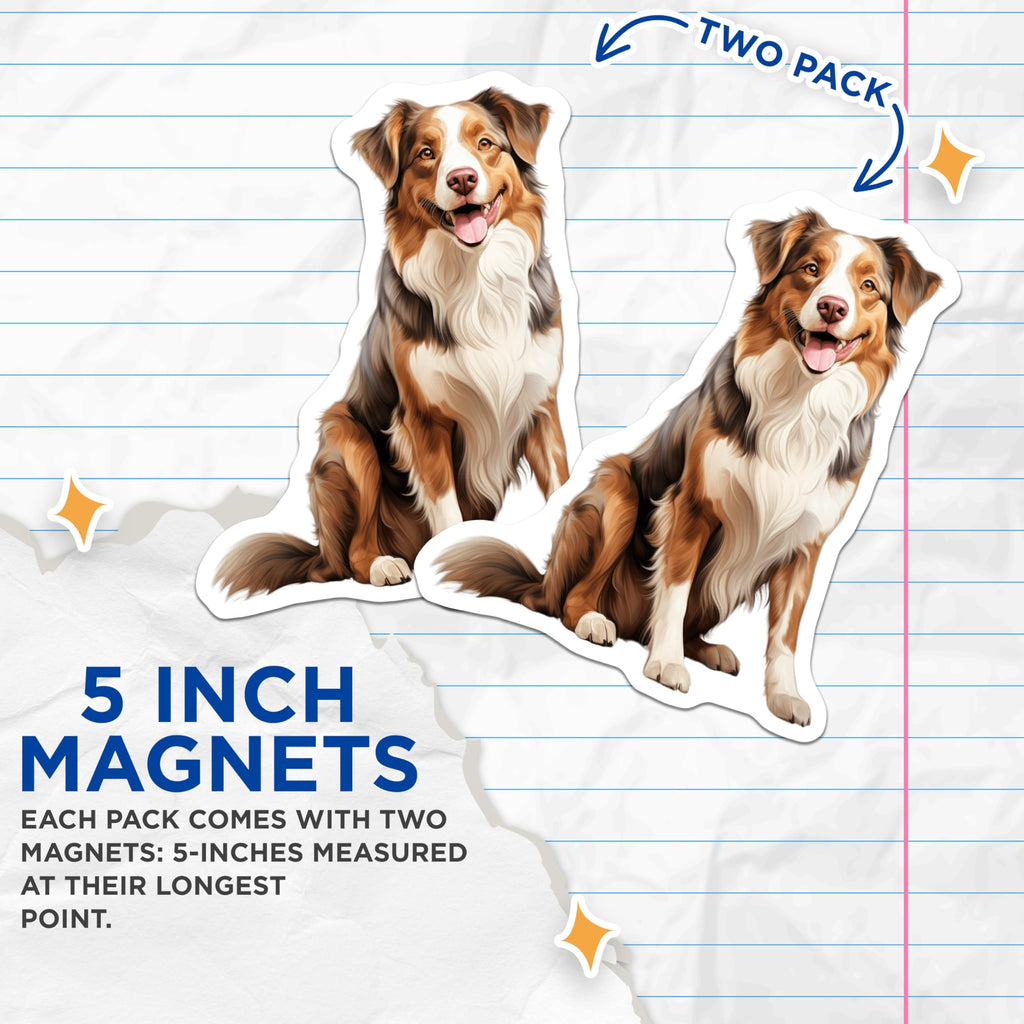 (2 Pack) Australian Shepherd Magnets - Red Merle Aussie Dog - Pet Lover Refrigerator Decor - 5 Inches On Longest Side - Thick Durable Magnet - Made in USA - MAG26555