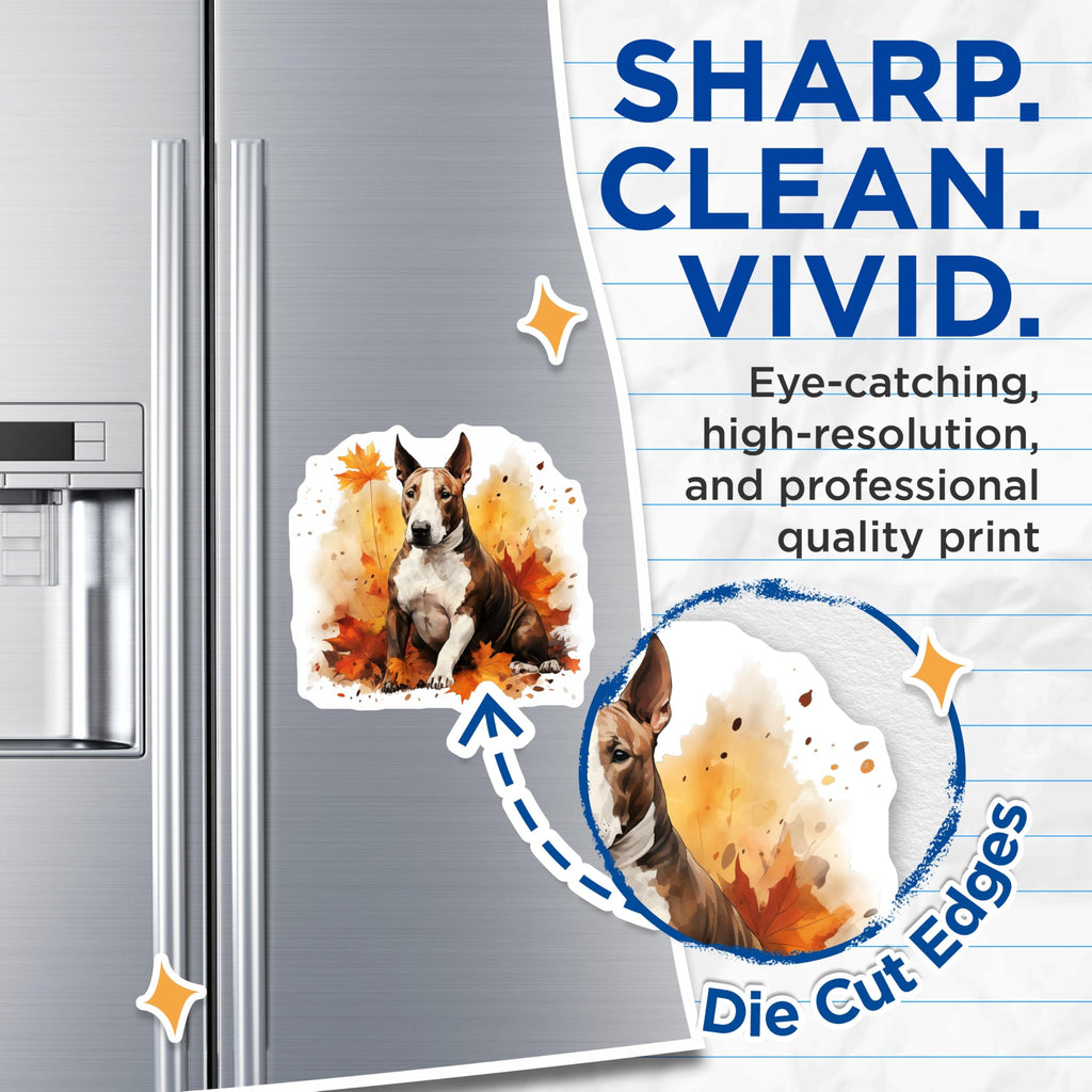 (2 Pack) Bull Terrier Magnets - Autumn Dog Decor - Fall Pet Lover Present - 5 Inches On Longest Side - Thick Durable Magnet - Made in USA - MAG25725