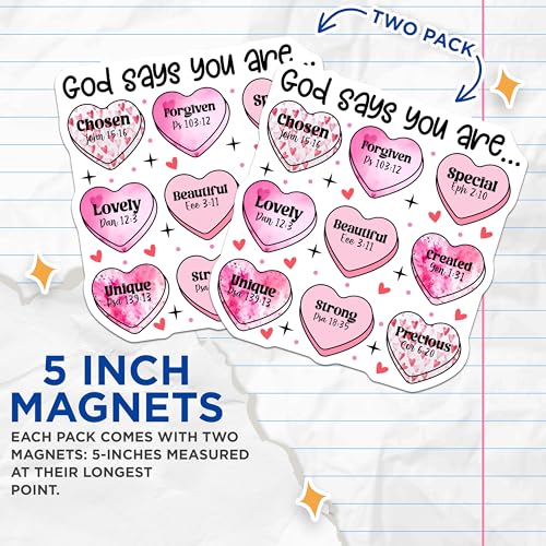 (2 Pack) God Says You are Magnets - Religious Inspirational - Heart Shape Christian - 5" On Longest Side - for Cars, Refrigerators, Toolboxes, Lockers - Made in USA BMCS3398