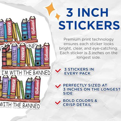(3 Pack) Banned Books Decals - Literary Stickers - Book Lover Decals - 3 Inches On Longest Side - Easy Peel & Apply - Made in USA - 3MCS1770