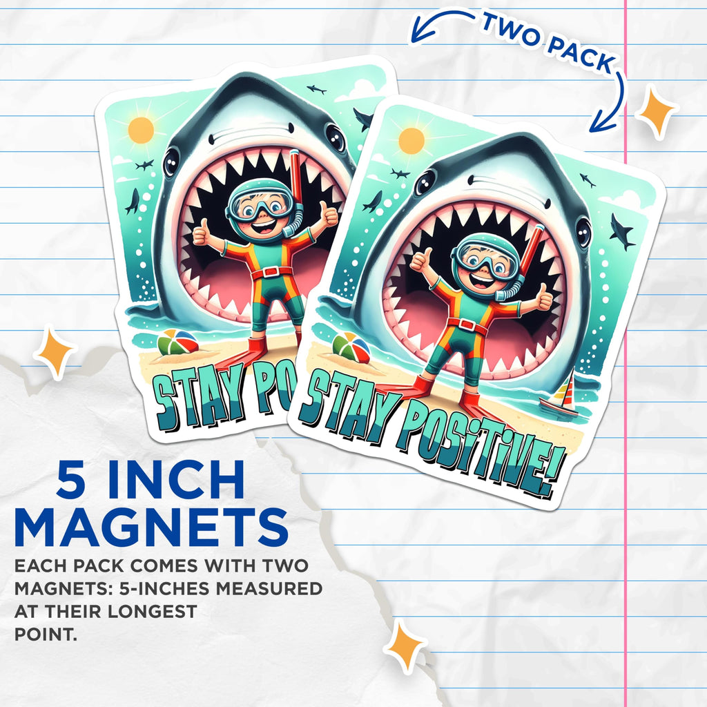 (2 Pack) Shark Design Magnet - Motivational Decor - 5" On Longest Side - Sticks to Smooth Flat Surfaces - Made in USA - MAG9683