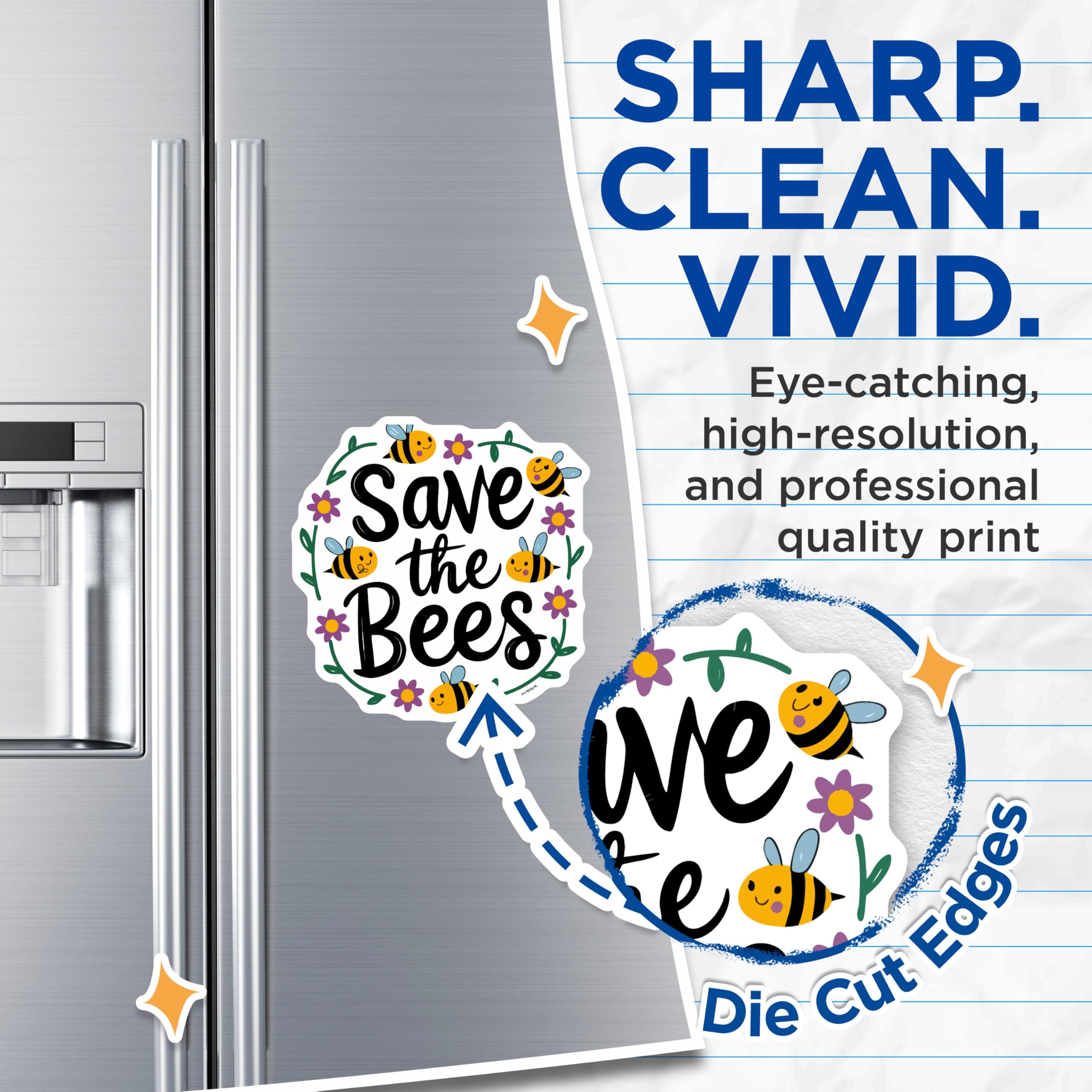(2 Pack) Save the Bees Magnets - Environmental Awareness - Cute Pollinator Art - Fridge Kitchen Decor - 5 Inches On Longest Side - Thick Durable Magnet - Made in USA - MAG20299