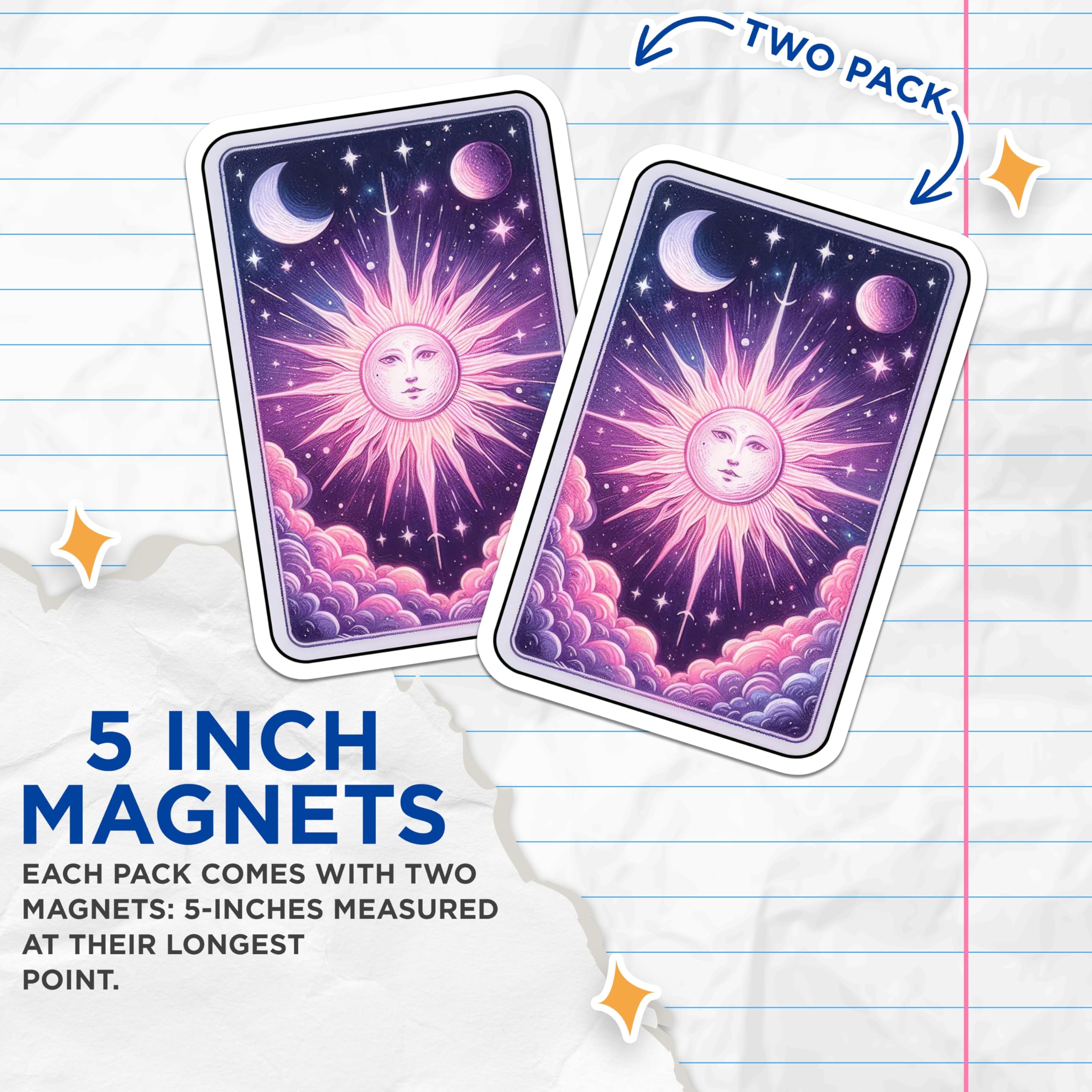 (2 Pack) Celestial Sun Magnets - Mystical Moon Decor - Cosmic Cloud Art - Spiritual Home Accent - Dreamy Celestial Artwork - 5 Inches On Longest Side - Thick Durable Magnet - Made in USA - MAG23240