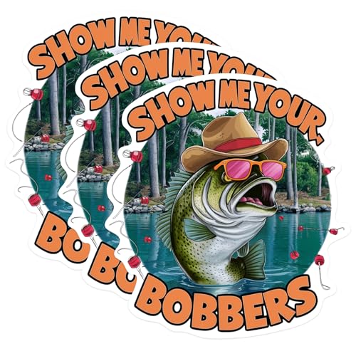 (3 Pack) Funny Fishing Decals - Bass with Bobbers - Fisherman Sticker - 3 Inches On Longest Side - Easy Peel & Apply - Made in USA - 3MCS0604