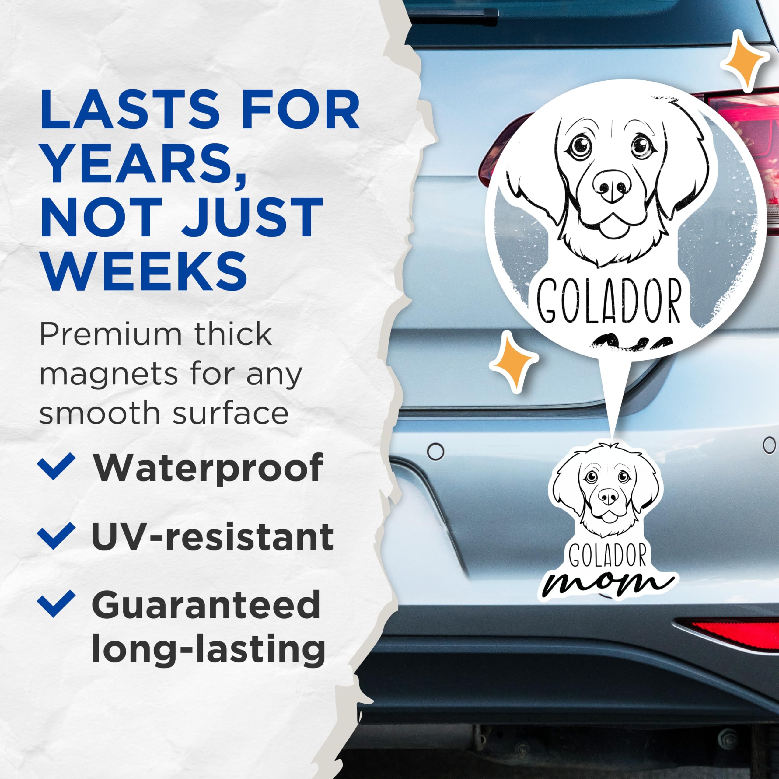 (2 Pack) Golador Mom Magnets - Golden Retriever Lab Mix Mom - Dog Owner Car Decor - Pet Parent Fridge Accents - 5 Inches On Longest Side - Thick Durable Magnet - Made in USA - MAG27020