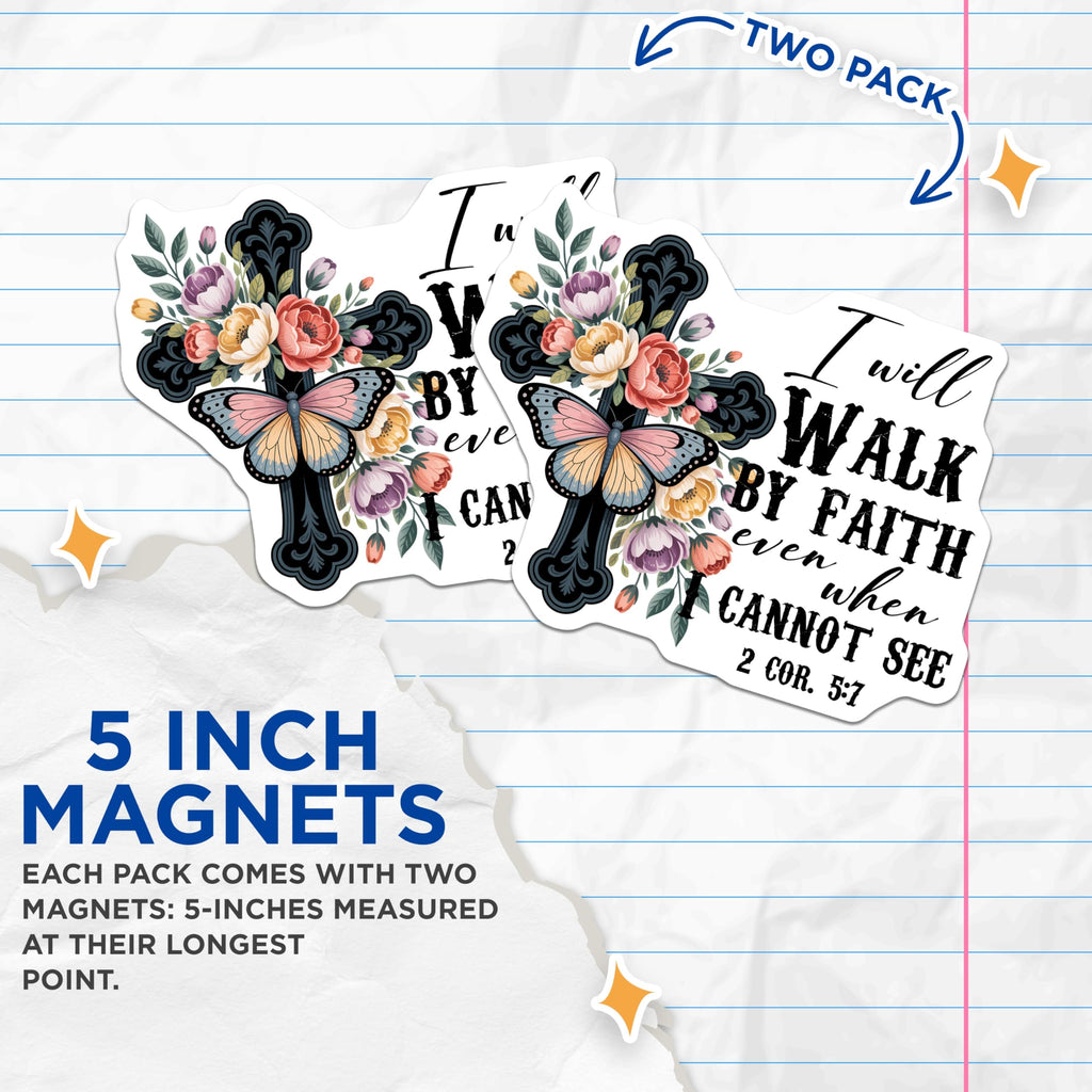 (2 Pack) Faith Magnets - Butterfly Cross Fridge Magnets - Inspirational Religious Decor - 5" On Longest Side - Premium Magnet - for Cars, Refrigerators, Toolboxes, Lockers - Made in USA - MAG14848