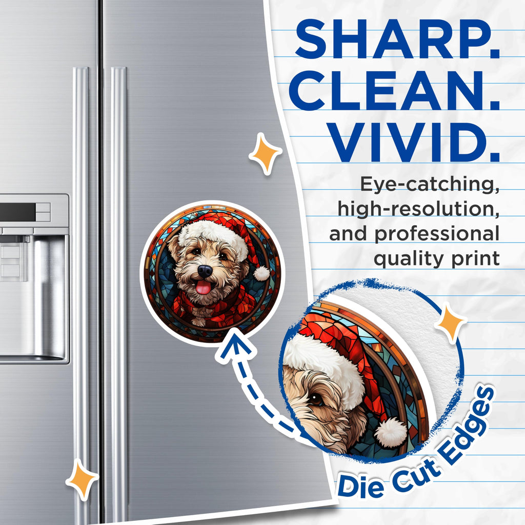 (2 Pack) Christmas Dog Stained Glass Magnets - Holiday Pet Decor - Festive Animal Accent - 5 Inches On Longest Side - Thick Durable Magnet - Made in USA - MAG27335