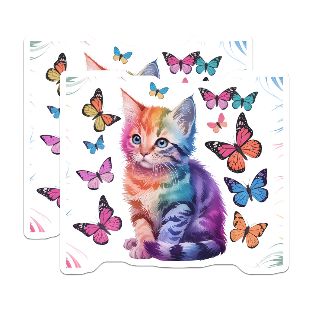 (2 Pack) Rainbow Kitten Magnets - Colorful Butterfly Decor - Whimsical Cat Fridge Art - Cute Animal Magnetic Accents - 5 Inches On Longest Side - Thick Durable Magnet - Made in USA - MAG20933