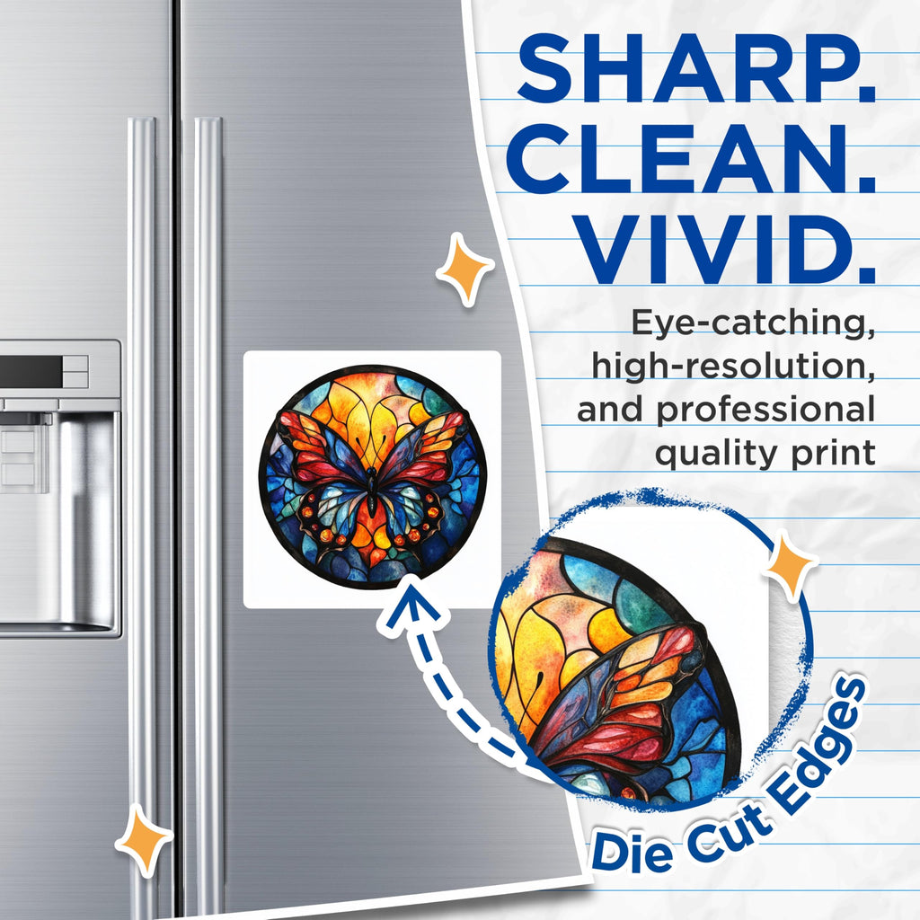 (2 Pack) Stained Glass Butterfly Magnets - Vibrant Kitchen Decor - Nature Lover Magnets - 5 Inches On Longest Side - Thick Durable Magnet - Made in USA - MAG30426
