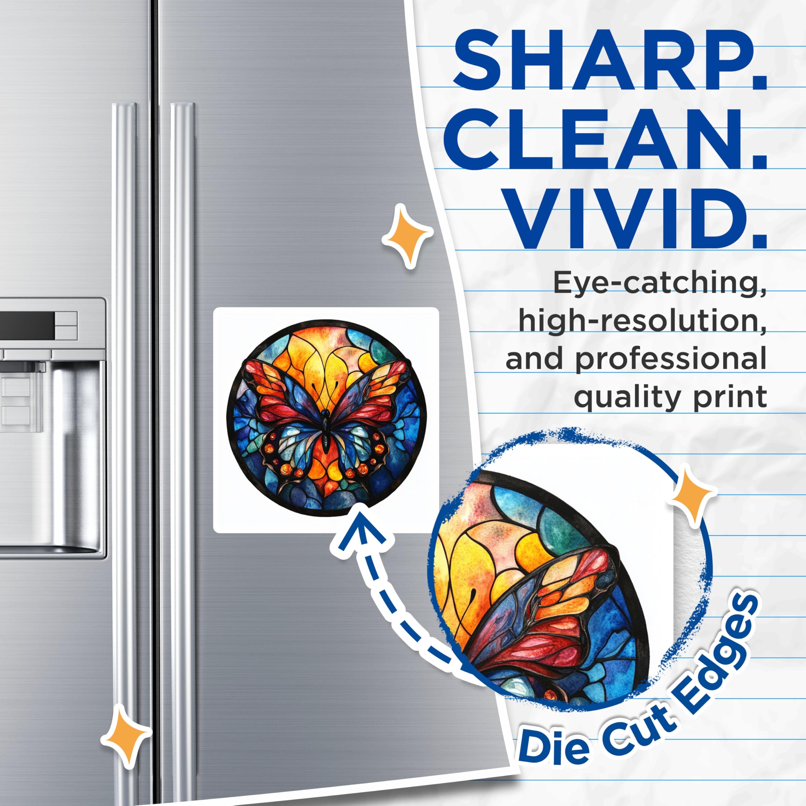 (2 Pack) Stained Glass Butterfly Magnets - Vibrant Kitchen Decor - Nature Lover Magnets - 5 Inches On Longest Side - Thick Durable Magnet - Made in USA - MAG30426