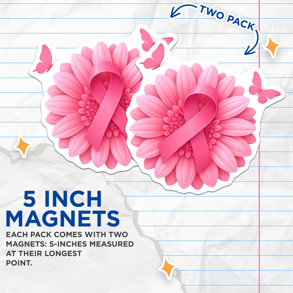 (2 Pack) Breast Cancer Awareness Magnets - Pink Ribbon Support - Survivor Warrior Hope Decor - 5 Inches On Longest Side - Thick Durable Magnet - Made in USA - MAG38886