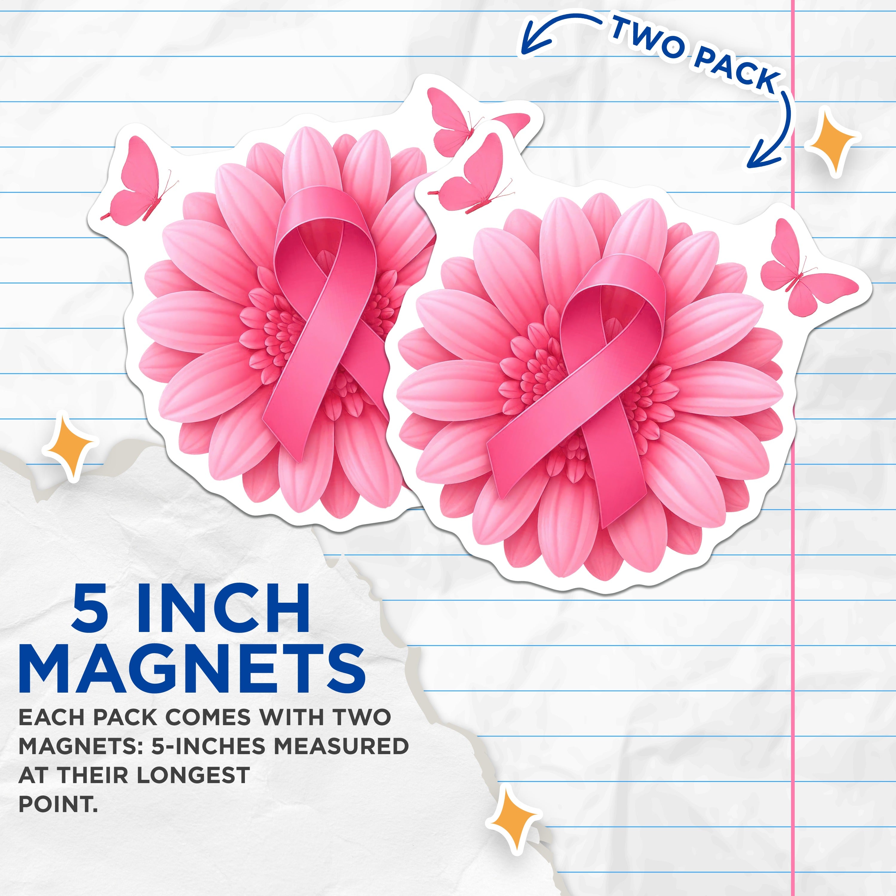 (2 Pack) Breast Cancer Awareness Magnets - Pink Ribbon Support - Survivor Warrior Hope Decor - 5 Inches On Longest Side - Thick Durable Magnet - Made in USA - MAG38886