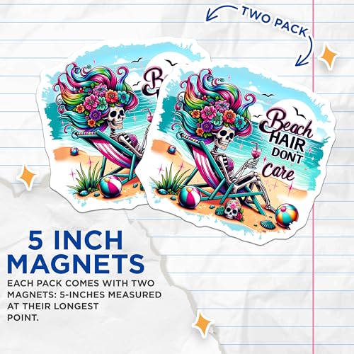 (2 Pack) Beach Skeleton Magnet - Fun Summer Decor - 5" On Longest Side - Sticks to Smooth Flat Surfaces - Made in USA - MAG9575