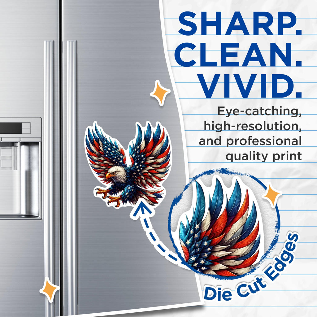 (2 Pack) Patriotic USA Flag Bald Eagle Screaming Eagle Magnets - USA Flag Magnets - 5 Inches On Longest Side - Premium Magnet - for Cars, Refrigerators, Toolboxes - Made in USA - MAG2119