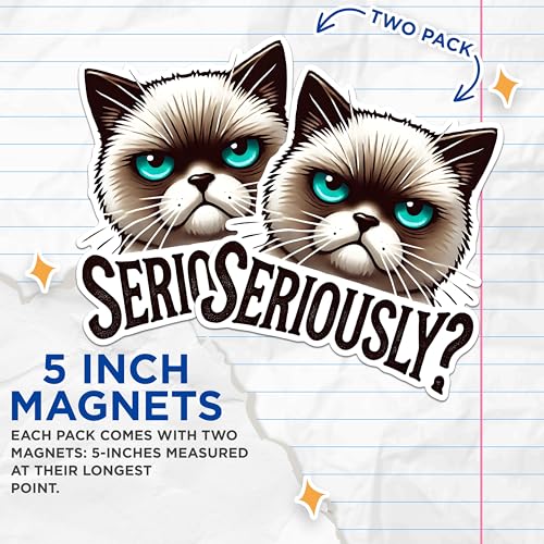 (2 Pack) Cat Meme Magnets - Seriously Funny Magnets - Humor Magnet Pack- 5" On Longest Side - for Fridges, Toolboxes, Cars - Made in USA - MAG2793