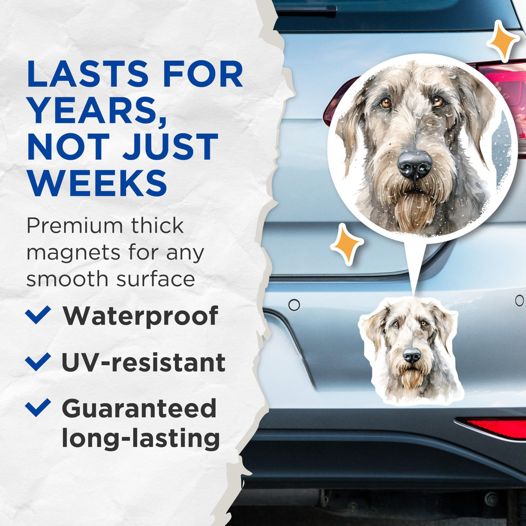 (2 Pack) Irish Wolfhound Magnets - Watercolor Dog Art - Pet Lover Fridge Decor - 5 Inches On Longest Side - Thick Durable Magnet - Made in USA - MAG28598