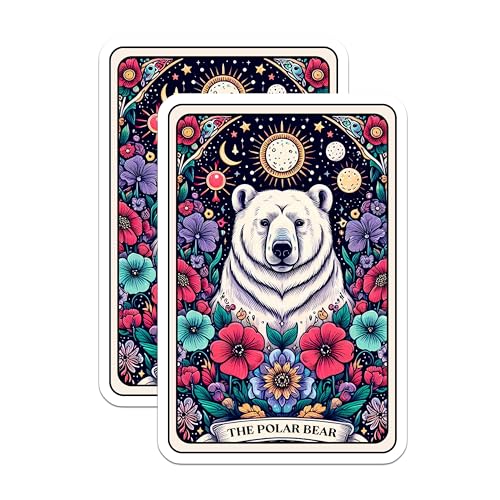 (2 Pack) The Polar Bear Stickers - Floral Animal Stickers - Nature Art - 5" On Longest Side - Sticks to Smooth Flat Surfaces - Made in USA - BMCS4483