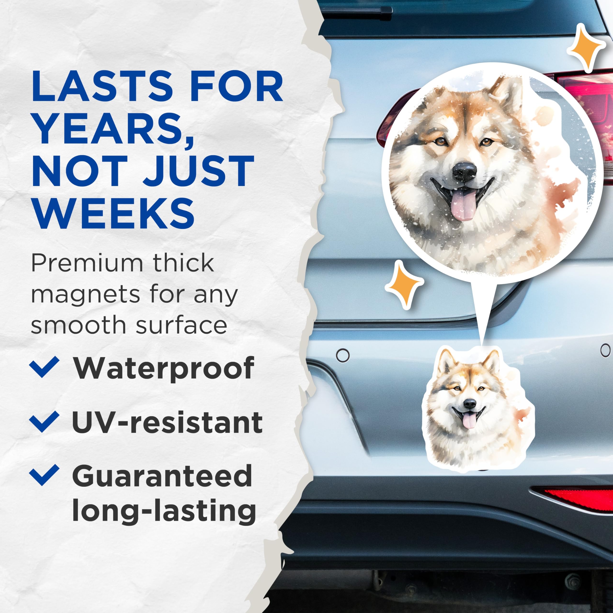 (2 Pack) Happy Dog Magnets - Watercolor Akita Art - Pet Parent Refrigerator Display - 5 Inches On Longest Side - Thick Durable Magnet - Made in USA - MAG30634