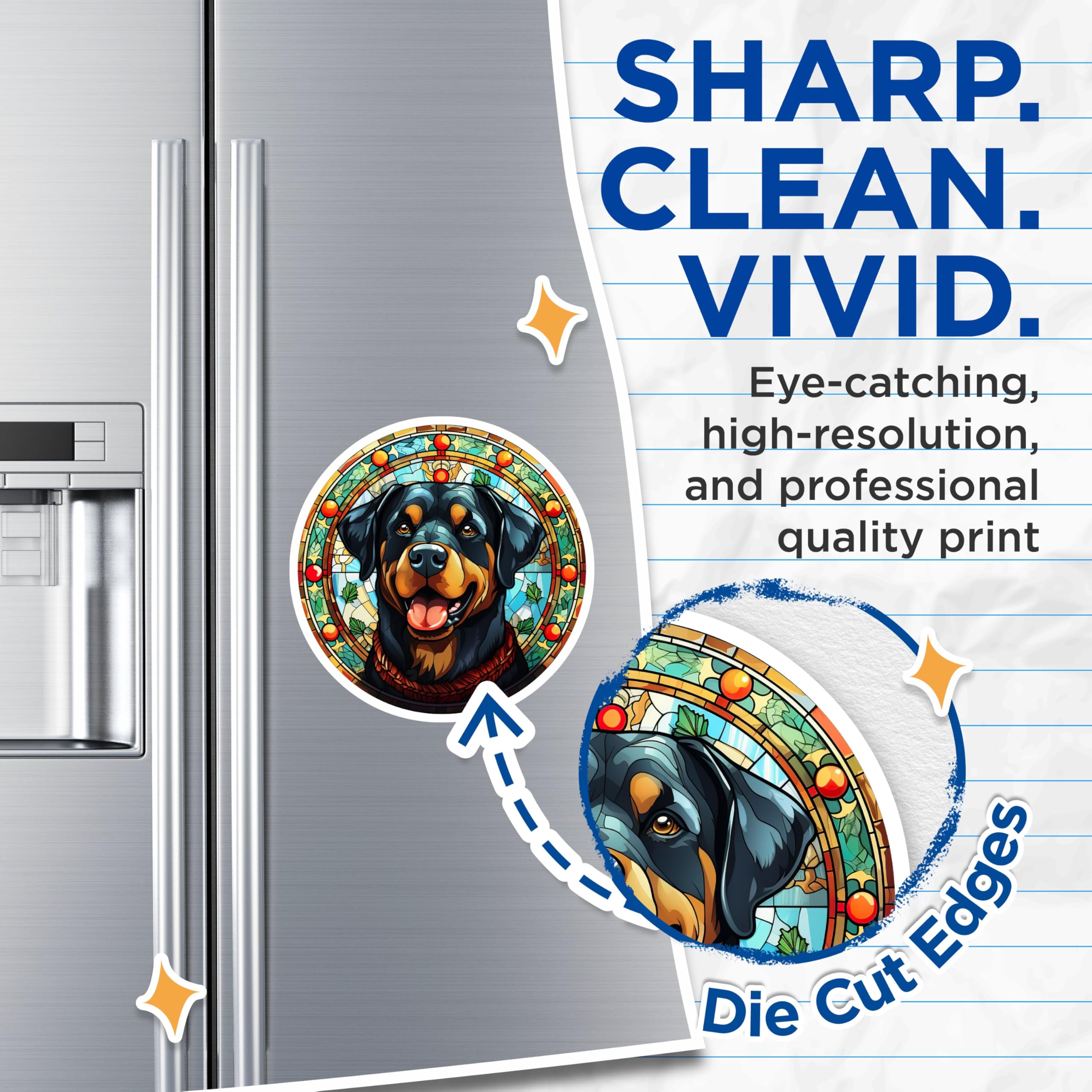 (2 Pack) Stained Glass Rottweiler Magnets - Dog Art Refrigerator Decor - Pet Owner Dog Lover - 5 Inches On Longest Side - Thick Durable Magnet - Made in USA - MAG28722