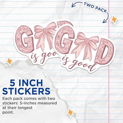 (2 Pack) God is Good Stickers - Inspirational Quote - Religious Decal - 5" On Longest Side - Sticks to Smooth Flat Surfaces - Made in USA - BMCS8813 - Faith Based Vinyl Decals