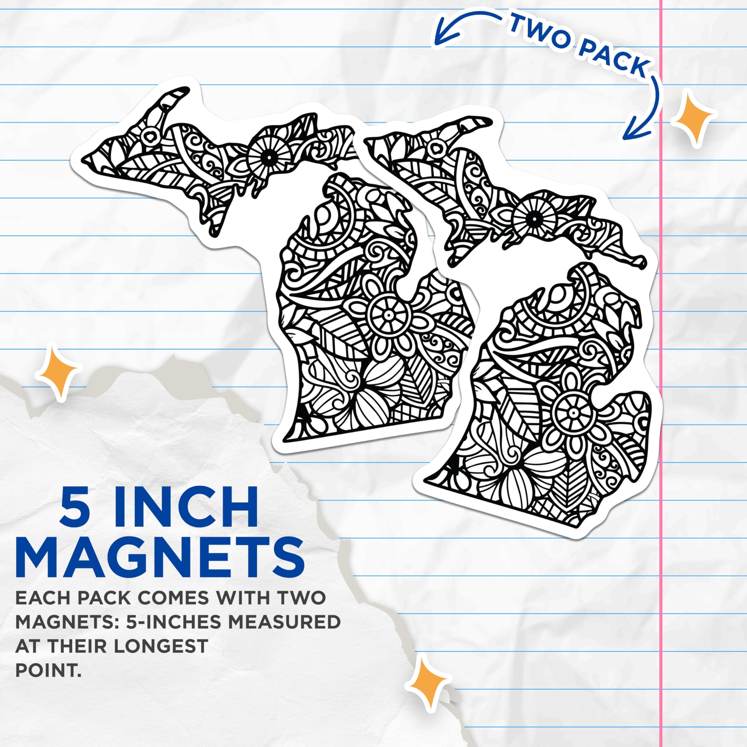 (2 Pack) Michigan State Outline Magnets - Mandala Art Home Decor - Great Lakes State Souvenir - 5 Inches On Longest Side - Thick Durable Magnet - Made in USA - MAG19126