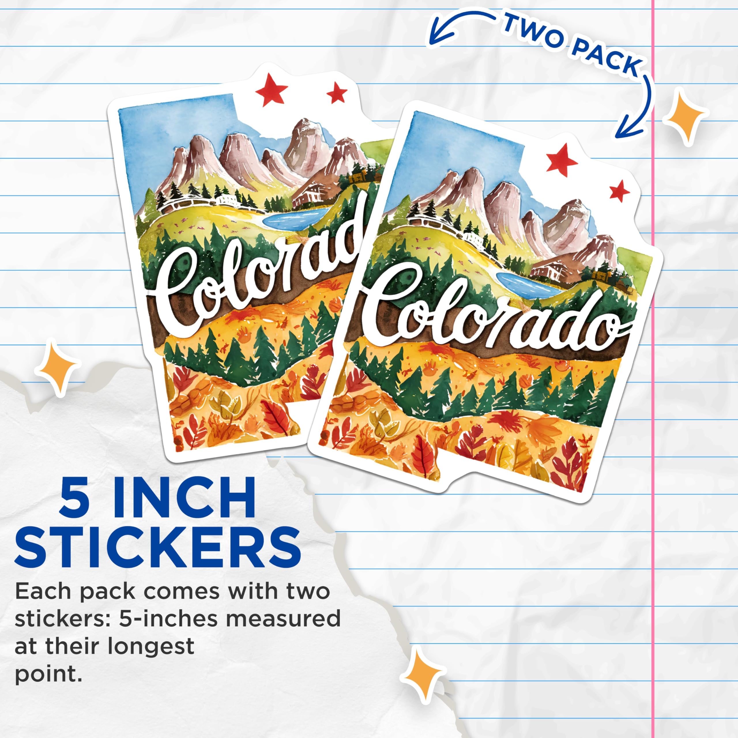 (2 Pack) Colorado Travel Stickers - Scenic State - Mountain Adventure - 5" On Longest Side - Sticks to Smooth Flat Surfaces - Made in USA - BMCS6275