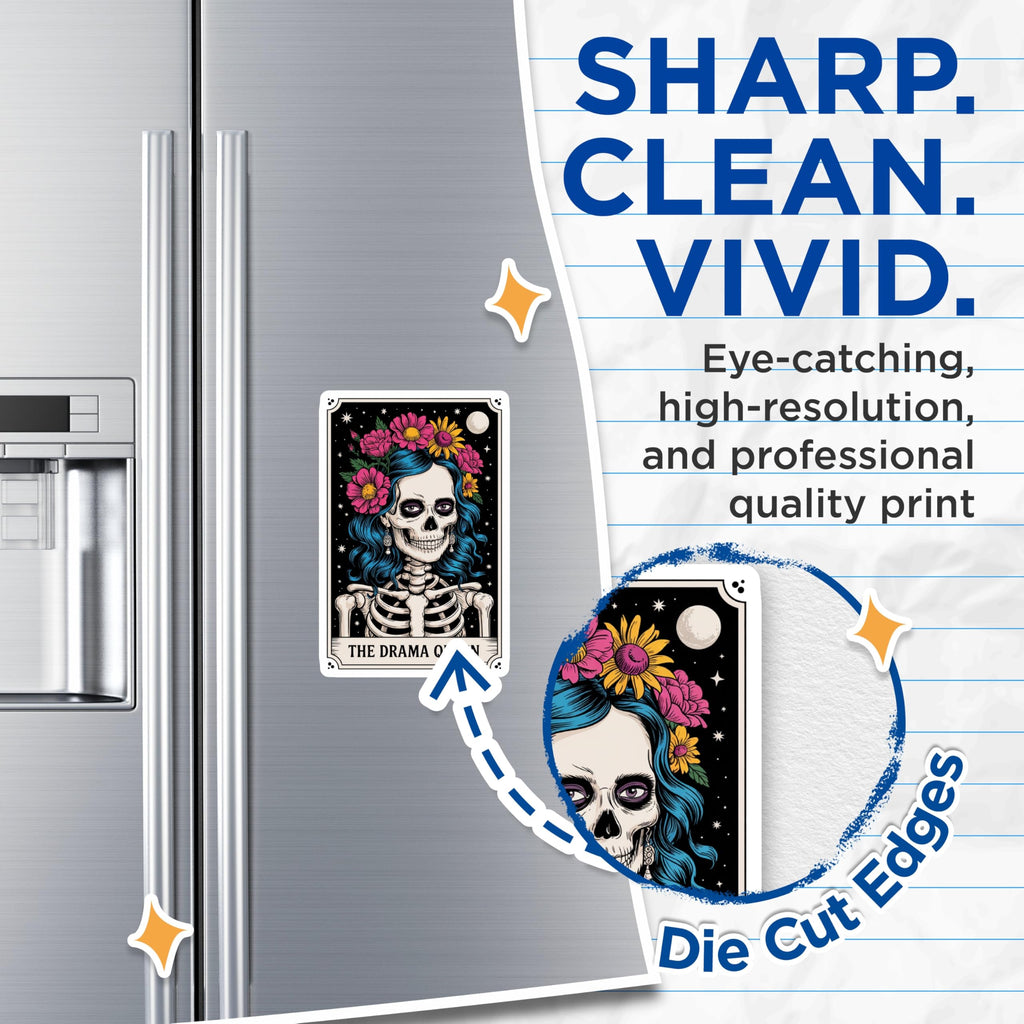 (2 Pack) Drama Queen Skeleton Magnets - Floral Blue Hair Day of the Dead - Gothic Tarot Card Art Fridge Decor - 5 Inches On Longest Side - Thick Durable Magnet - Made in USA - MAG20965