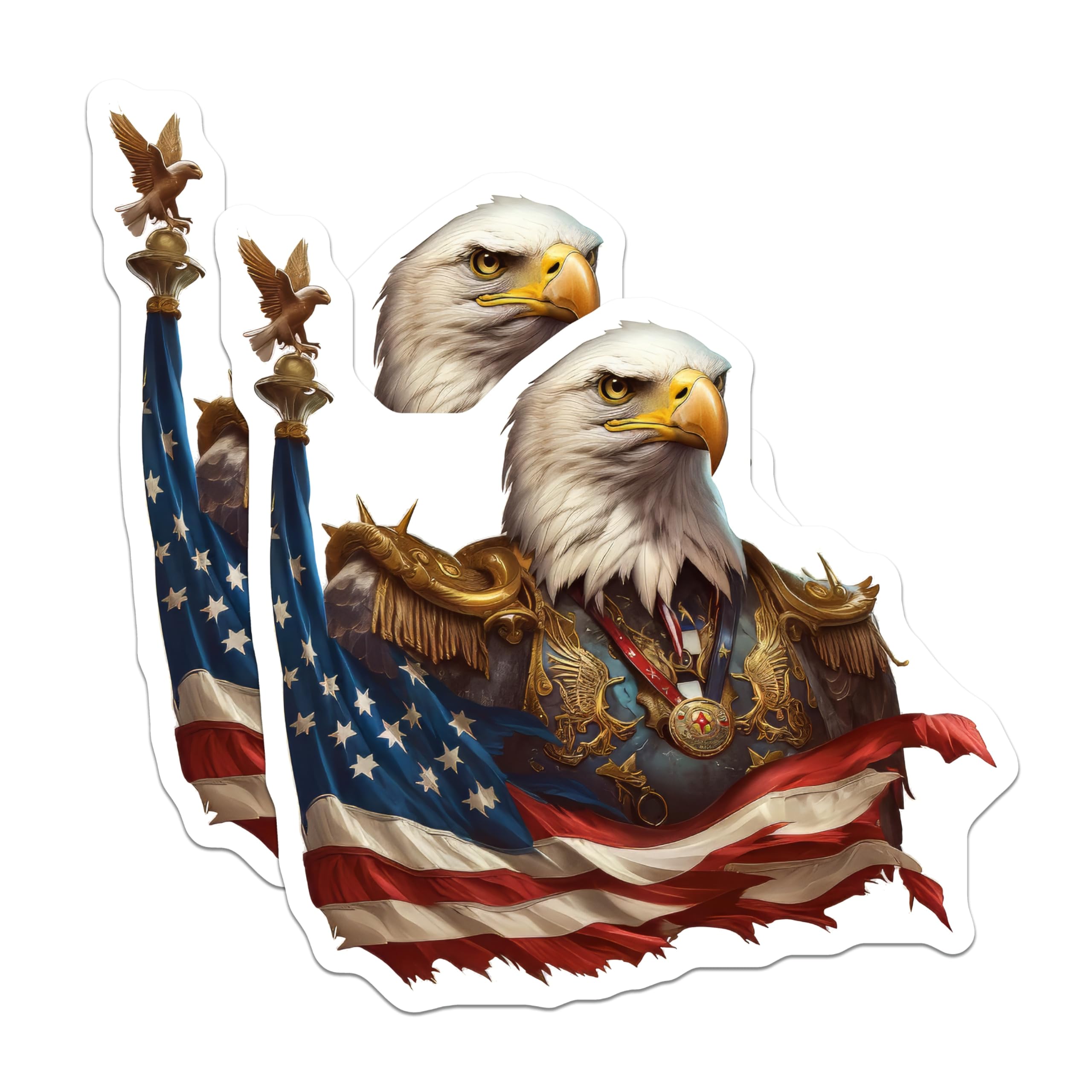 (2 Pack) Bald Eagle Stickers - Patriotic American Flag Decals - Military Service USA Honor - Veteran Appreciation Decal - 5" On Longest Side - Sticks to Smooth Flat Surfaces - Made in USA - BMCS20679