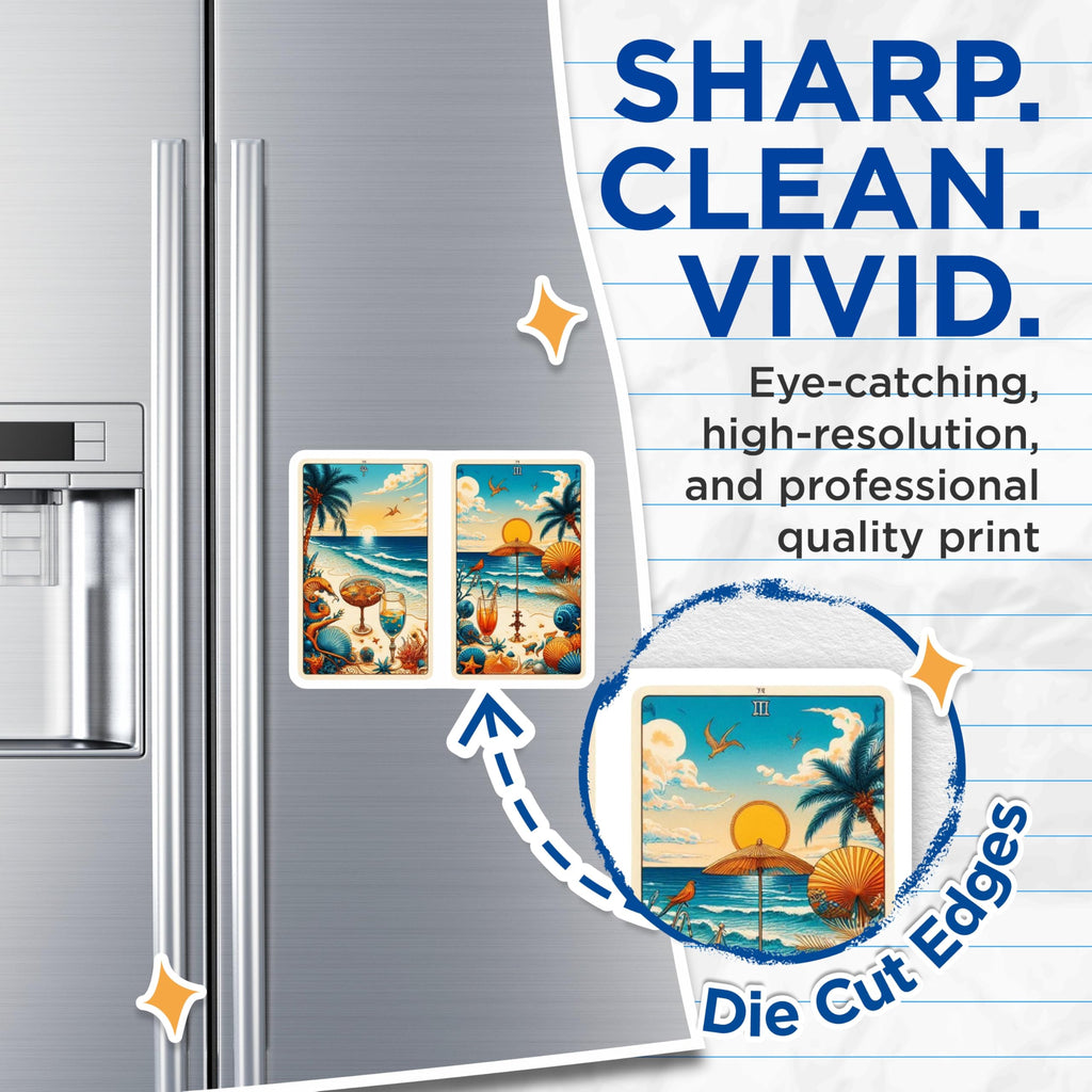 (2 Pack) Beach Tarot Card Magnets - Tropical Seaside Art - Summer Vibes Fridge Decor - 5" On Longest Side - Premium Magnet - for Cars, Refrigerators, Toolboxes, Lockers - Made in USA - MAG14486