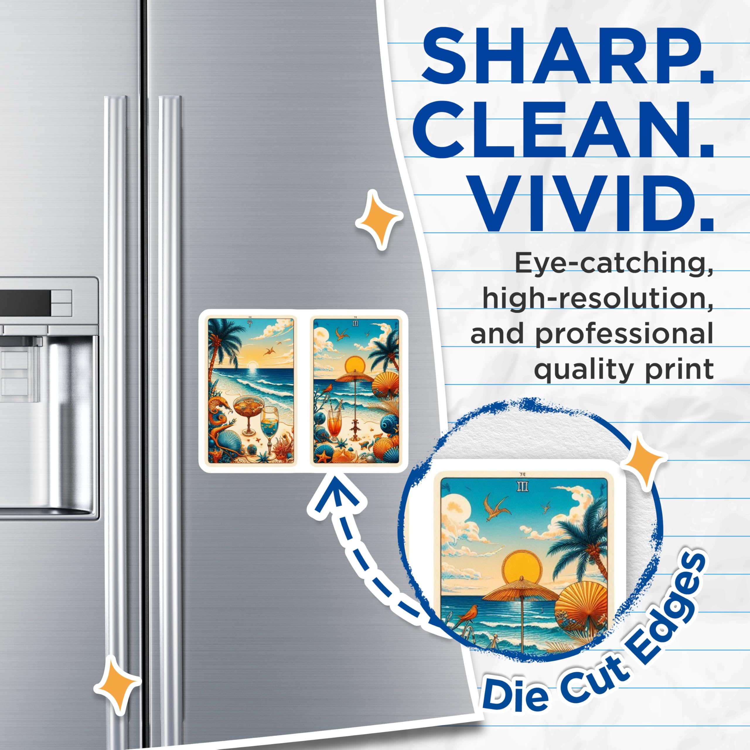 (2 Pack) Beach Tarot Card Magnets - Tropical Seaside Art - Summer Vibes Fridge Decor - 5" On Longest Side - Premium Magnet - for Cars, Refrigerators, Toolboxes, Lockers - Made in USA - MAG14486