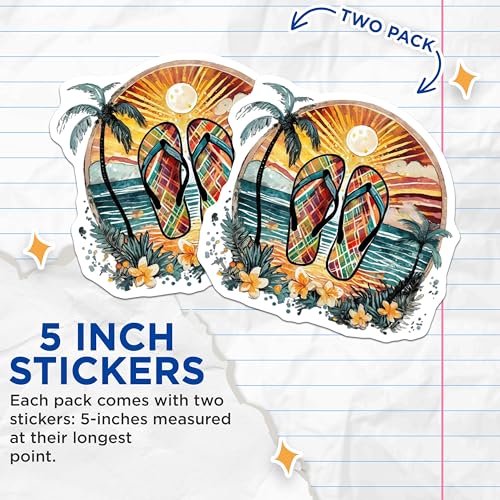 (2 Pack) Tropical Flip Flop Stickers - 5" On Longest Side - Sticks to Smooth Flat Surfaces - Made in USA - BMCS9332 - BMCS9332