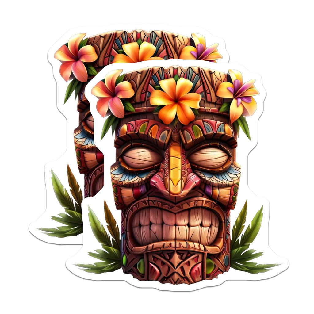 (2 Pack) Tiki Mask Tropical Art Magnets - Hawaiian Decor - Polynesian Culture - Luau Party Island Vibes - 5 Inches On Longest Side - Thick Durable Magnet - Made in USA - MAG22512