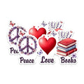 (2 Pack) Peace Love Books Stickers - Book Lover Stickers - Floral Peace Sign Stickers - 5" On Longest Side - Sticks to Any Smooth Flat Surface - Made in USA - BMCS2755
