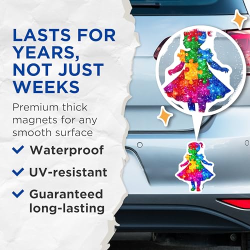 (2 Pack) Autism Awareness Magnets - Child Puzzle Piece Design - Rainbow Colors - Support and Promote Autism - 5" On Longest Side - for Cars, Fridges, Toolboxes - Made in USA - MAG7904