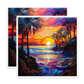 (2 Pack) Stained Glass Sunset Magnets - Tropical Beach Decor - Vibrant Ocean Scene - Palm Tree Art - 5 Inches On Longest Side - Thick Durable Magnet - Made in USA - MAG30511
