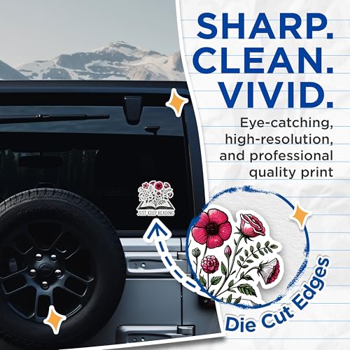 (2 Pack) Just Keep Reading Stickers - Floral Book Stickers - Motivational Reading Stickers - 5" On Longest Side - Sticks to Any Smooth Flat Surface - Made in USA - BMCS2753