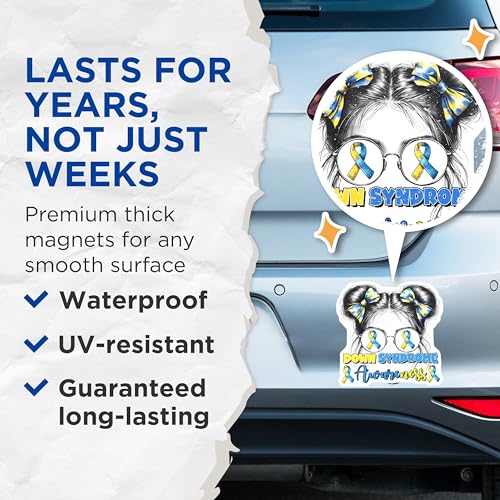 (2 Pack) Down Syndrome Awareness Magnets - Awareness Decor - 5" On Longest Side - for Cars, Fridges, Toolboxes - Made in USA - MAG8199