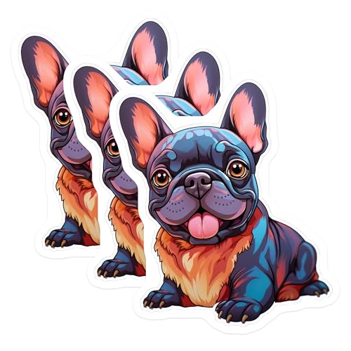 (3 Pack) French Bulldog Decals - Cute Dog Stickers - Laptop Water Bottle Decal - 3 Inches On Longest Side - Easy Peel & Apply - Made in USA - 3MCS2715