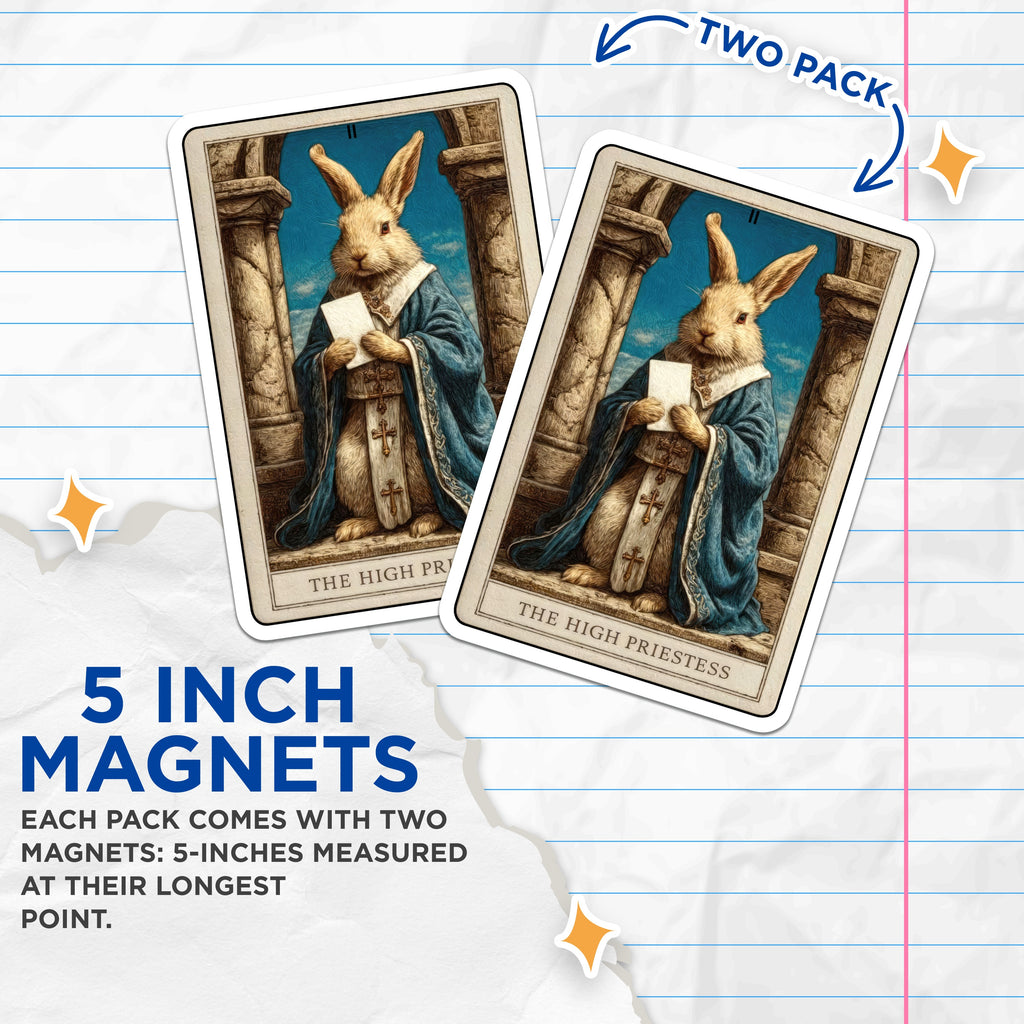 (2 Pack) High Priestess Rabbit Tarot Magnets - Mystical Art Decor - Spiritual Witchy Kitchen Bunny - 5 Inches On Longest Side - Thick Durable Magnet - Made in USA - MAG37789