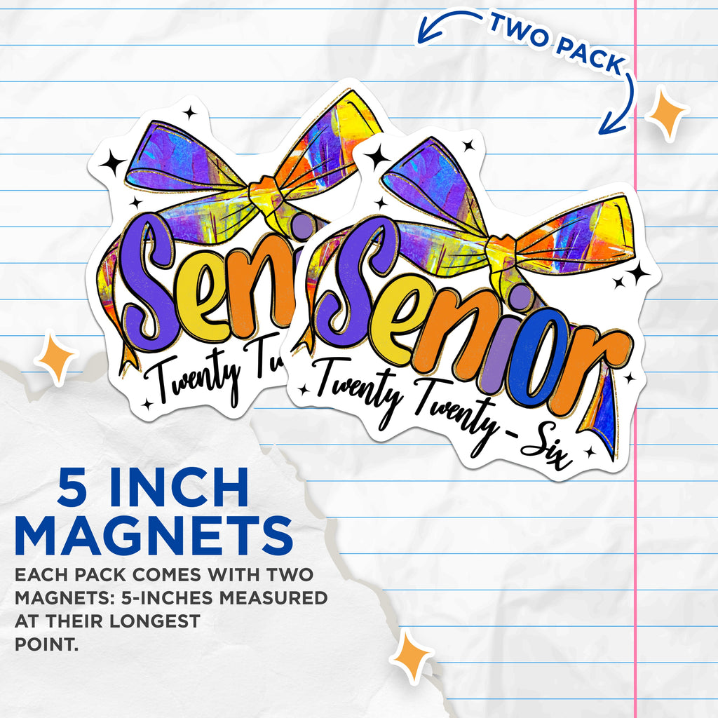 (2 Pack) Senior 2026 Magnets - Class of Twenty Twenty Six Decor - High School Graduate Keepsake - 5 Inches On Longest Side - Thick Durable Magnet - Made in USA - MAG38229