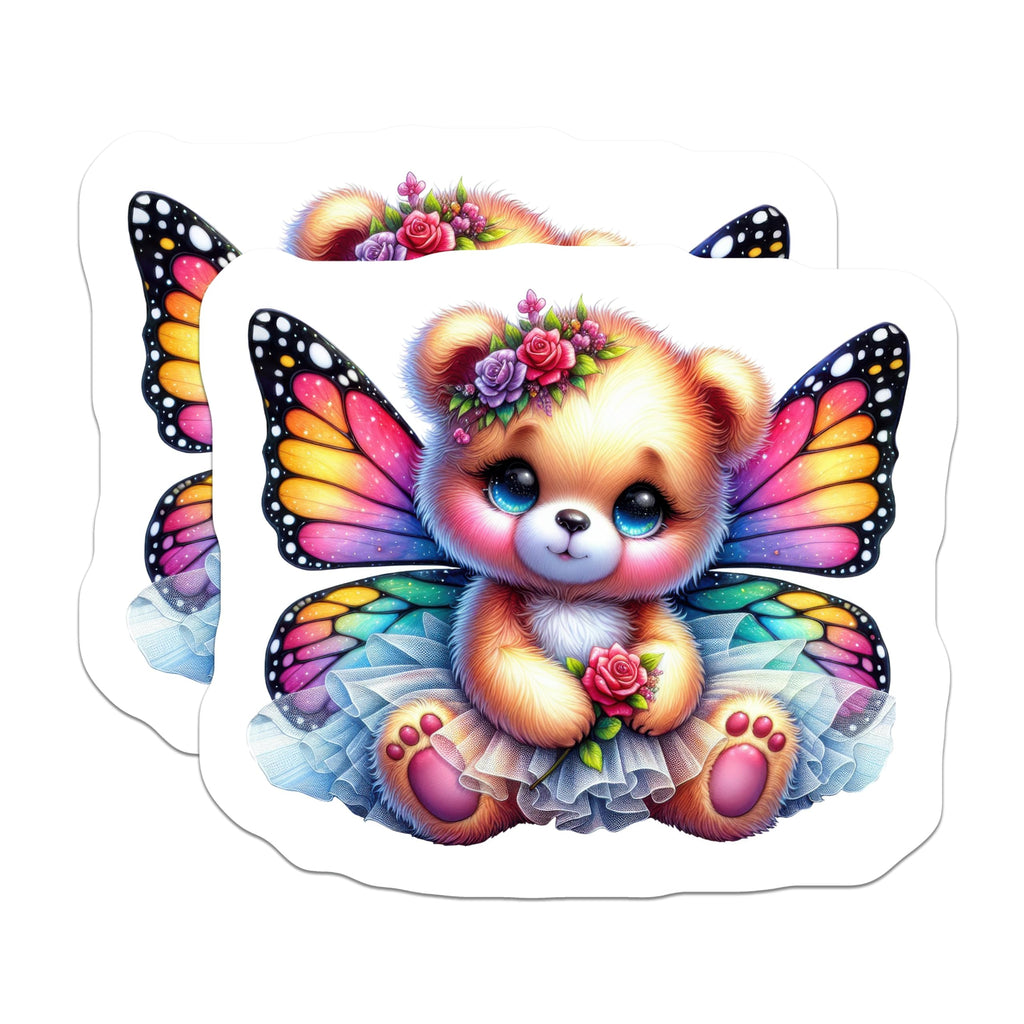 (2 Pack) Cute Butterfly Bear Magnets - Fairy Teddy Animal Decor - Kawaii Kids Room Fridge - 5 Inches On Longest Side - Thick Durable Magnet - Made in USA - MAG21298