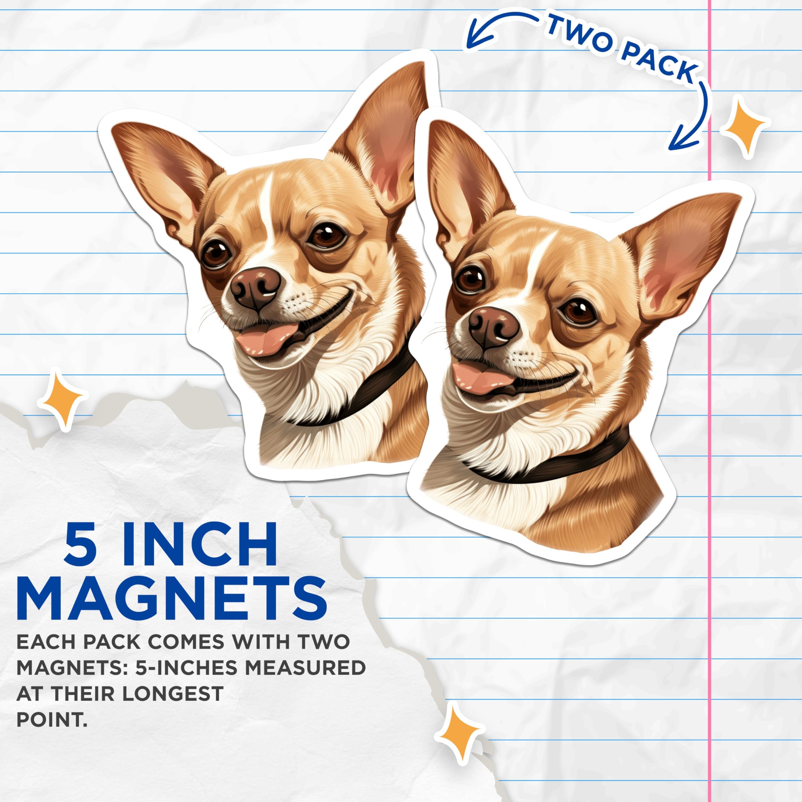 (2 Pack) Chihuahua Dog Magnets - Pet Portrait Art - Refrigerator Decor - Dog Lover Item - 5 Inches On Longest Side - Thick Durable Magnet - Made in USA - MAG28170