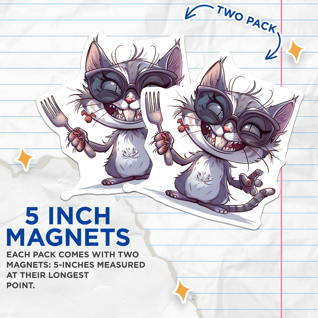(2 Pack) Funny Cat Magnets - Mischievous Kitty Fridge Decor - Animal Lover Present Idea - Quirky Feline Art - 5 Inches On Longest Side - Thick Durable Magnet - Made in USA - MAG36611