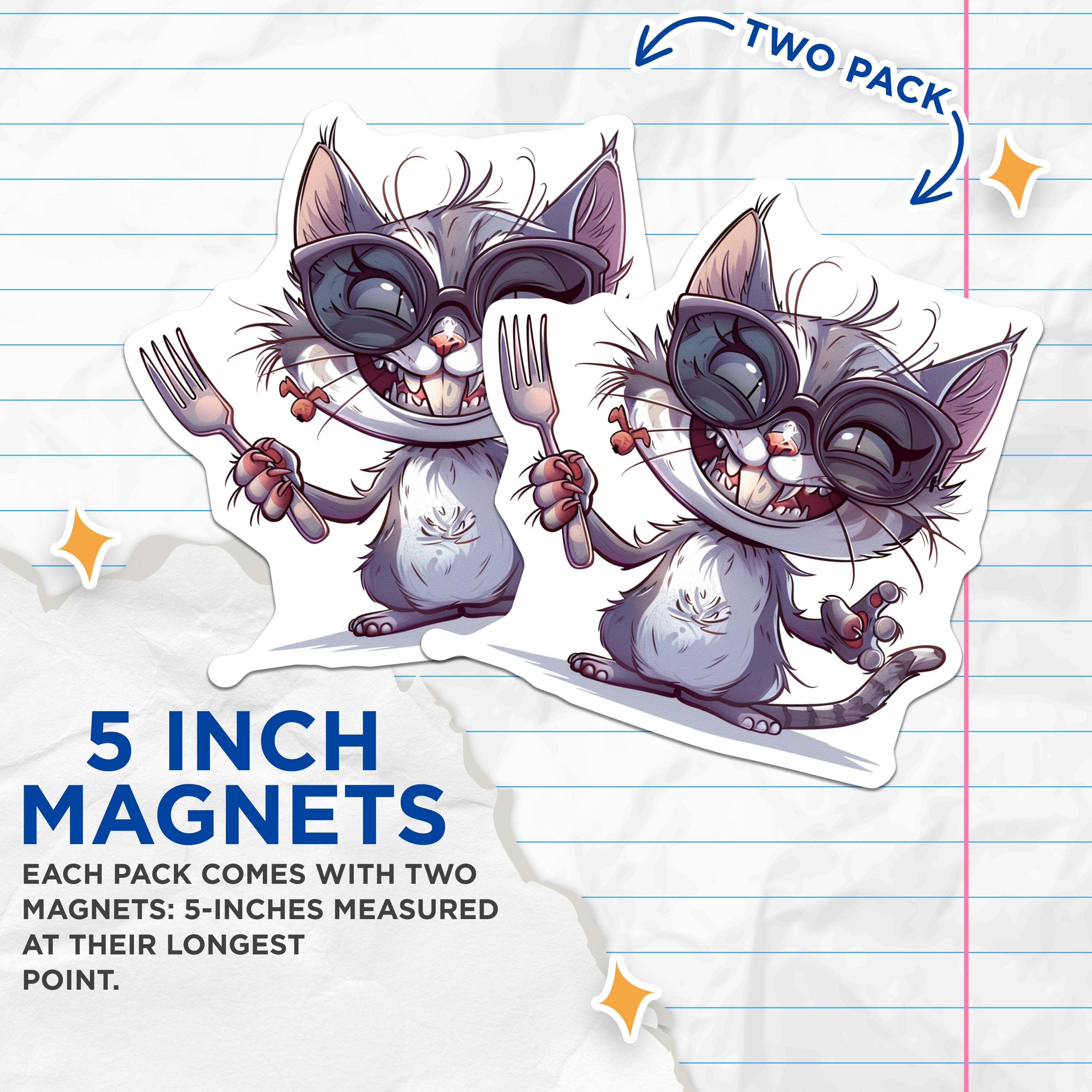 (2 Pack) Funny Cat Magnets - Mischievous Kitty Fridge Decor - Animal Lover Present Idea - Quirky Feline Art - 5 Inches On Longest Side - Thick Durable Magnet - Made in USA - MAG36611