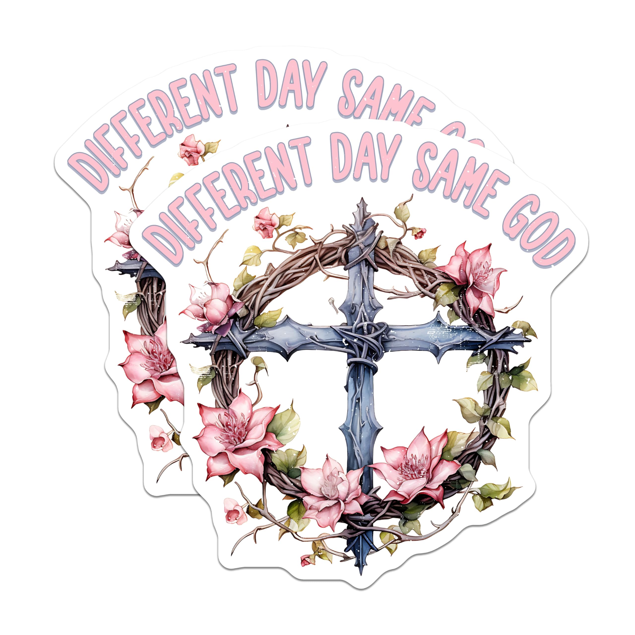 (2 Pack) Different Day Same God Magnets - Christian Cross Floral Design - Faith Based Decor - Inspirational Reminders - 5 Inches On Longest Side - Thick Durable Magnet - Made in USA - MAG24273