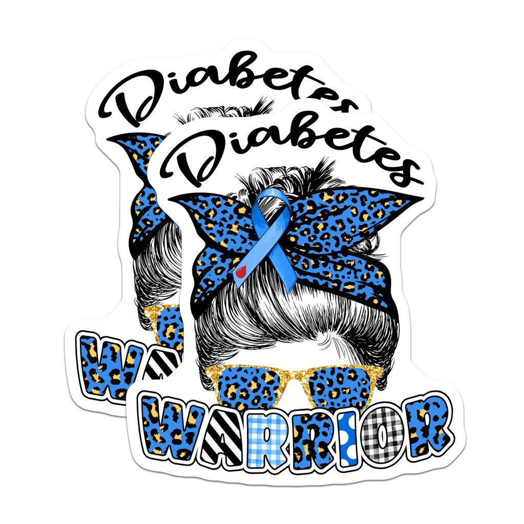 (2 Pack) Diabetes Awareness Magnets - Warrior Messy Bun Magnets - Blue Ribbon Support - 5" On Longest Side - Premium Magnet - for Cars, Refrigerators, Toolboxes, Lockers - Made in USA - MAG16674